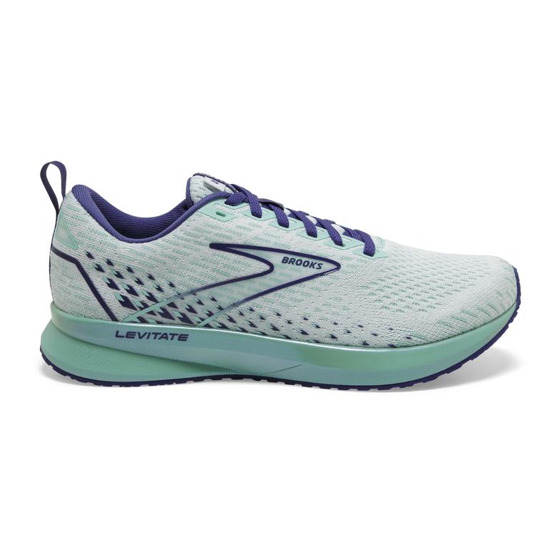 Brooks Womens Levitate 5 Road Running Shoes - White/Navy Blue/Yucca (827654-KIW)